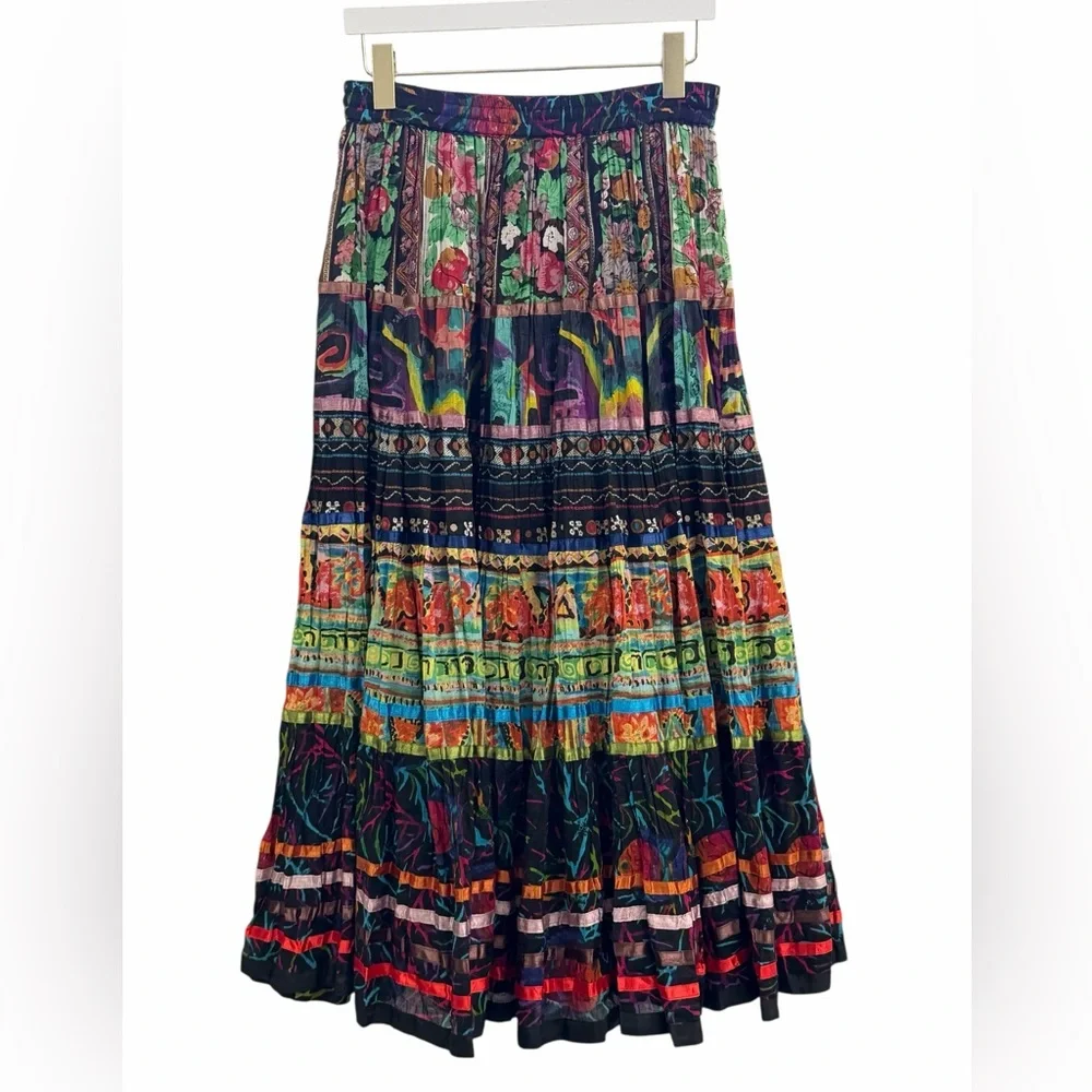 Boho Multicolor Tiered Maxi Skirt TravelSmith Festival Cottagecore Cotton Small - Picture 2 of 6